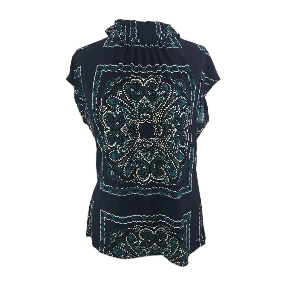 Tommy Hilfiger Medium Women's Navy Green Paisley Stretch Knit Sleeveless Top